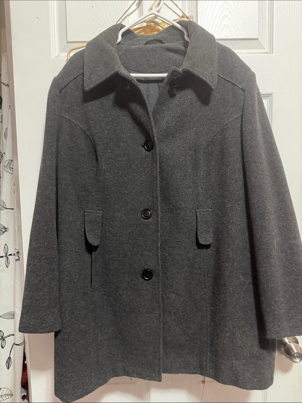 Dark Gray Women's Wool-Blend Button Front Coat